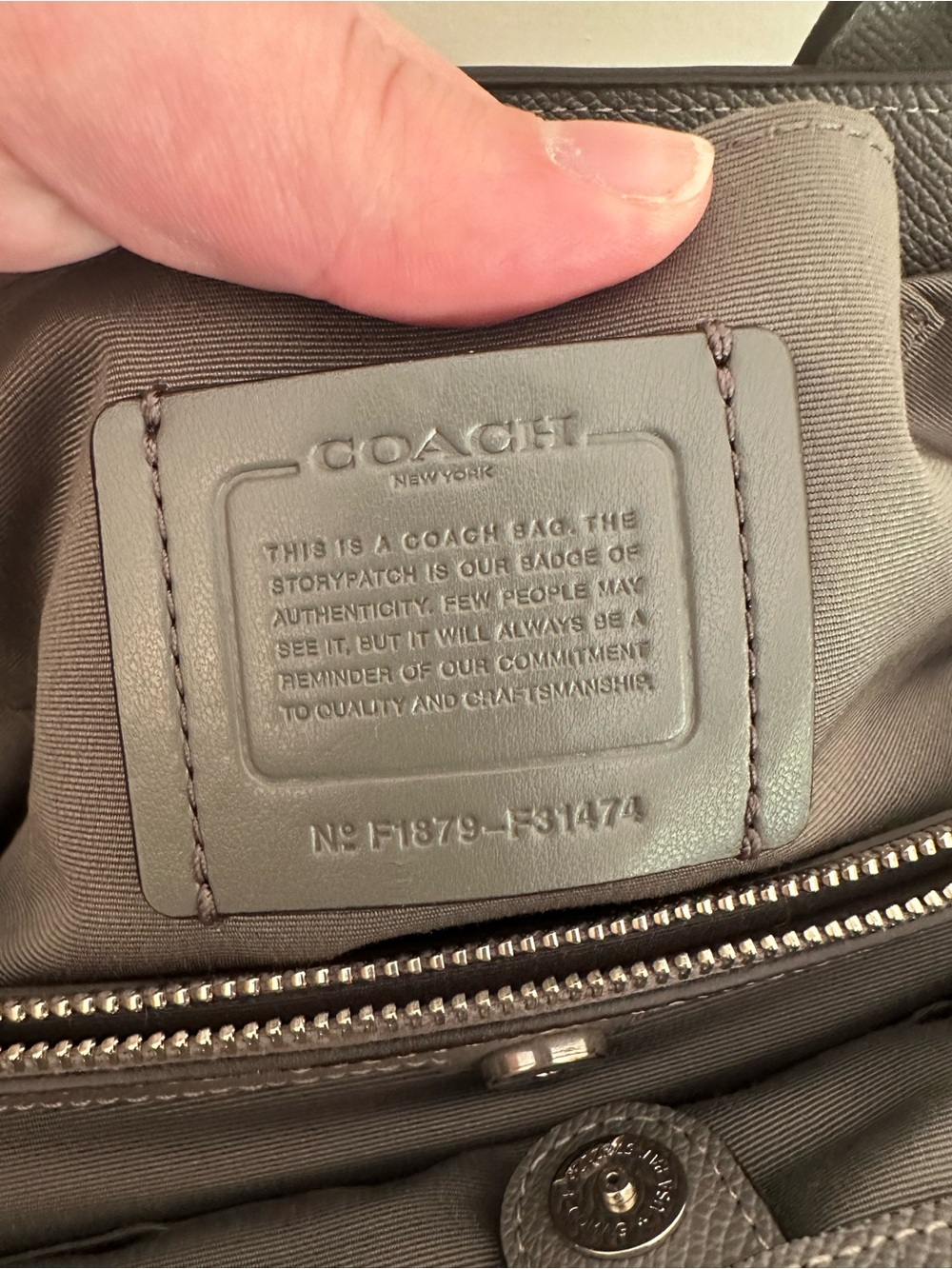 Coach Gray Saffiano Leather Tote with Double Handles - Picture 5 of 6